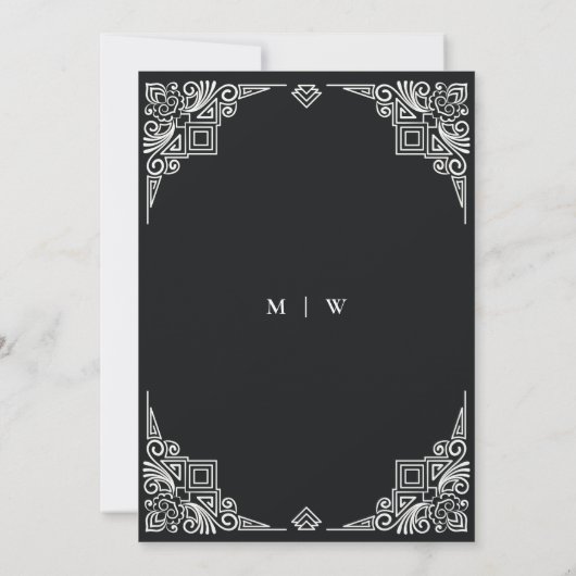 シック白黒アールデコ華美リハーサルディナー 招待状 (裏面)