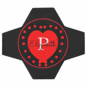 シック白黒イニシャルモノグラム赤いハート サッカーボール (フラット)