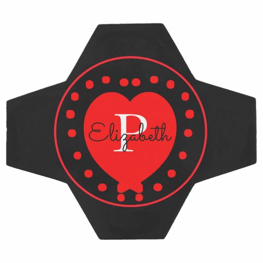 シック白黒イニシャルモノグラム赤いハート サッカーボール (フラット)