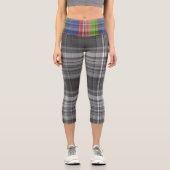 シック白黒グレーブルーピンクグリーンタータンチェックプレイド カプリレギンス (正面)