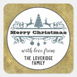 シック白黒グレーメリークリスマス金ゴールドグリッター スクエアシール