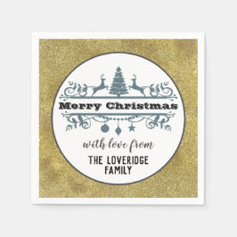 シック白黒グレーメリークリスマス金ゴールドグリッター スタンダードカクテルナプキン