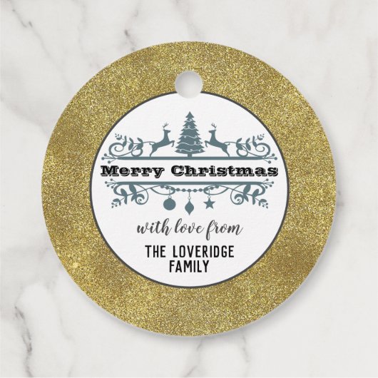 シック白黒グレーメリークリスマス金ゴールドグリッター フェイバータグ (裏面)