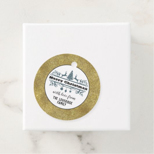 シック白黒グレーメリークリスマス金ゴールドグリッター フェイバータグ (インサイチュ)