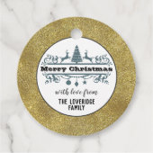 シック白黒グレーメリークリスマス金ゴールドグリッター フェイバータグ (正面)