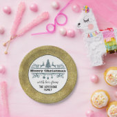 シック白黒グレーメリークリスマス金ゴールドグリッター ペーパープレート (パーティー)