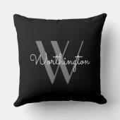 シック白黒グレーモノグラム装飾用クッション クッション (裏面)