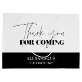 シック白黒スクリプト誕生日ありがとう ラージペーパーバッグ (裏面)