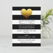 シック白黒ストライプの金ゴールドハート招待状 招待状 (スタンド正面)