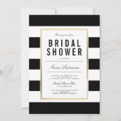 シック白黒ストライプの金ゴールドブライダルシャワー招待状 招待状 (正面)