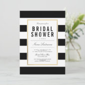 シック白黒ストライプの金ゴールドブライダルシャワー招待状 招待状 (スタンド正面)