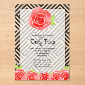 シック白黒ストライプバラダービーホース アクリル招待状 (正面)