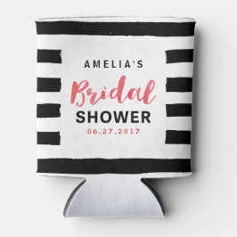 シック白黒ストライプブライダルシャワー 缶クーラー