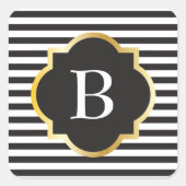 シック白黒ストライプ金ゴールドモノグラム スクエアシール (正面)
