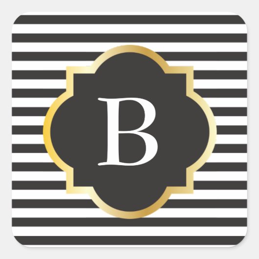 シック白黒ストライプ金ゴールドモノグラム スクエアシール (正面)