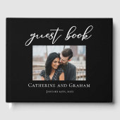 シック白黒タイポグラフィモダンフォト結婚ズ ゲストブック (正面)