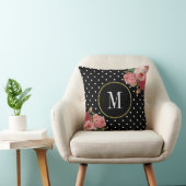 シック白黒ドットヴィンテージフローラモノグラム クッション (椅子)