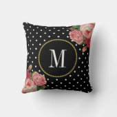 シック白黒ドットヴィンテージフローラモノグラム クッション (裏面)