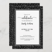 シック白黒パターン40th誕生日招待状 招待状 (正面/裏面)