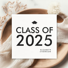 シック白黒パーソナライズされた卒業パーティー スタンダードカクテルナプキン