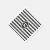 シック白黒フェイクグリッターストライプモノグラム スタンダードカクテルナプキン (角)