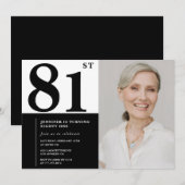 シック白黒フォト81誕生日 招待状 (正面/裏面)
