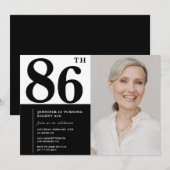 シック白黒フォト86誕生日 招待状 (正面/裏面)
