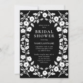 シック白黒フォークフローラエレガントブライダルシャワー 招待状 (正面)