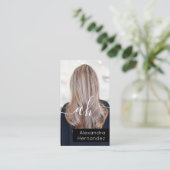 シック白黒ヘアメイクアップフォトイニシャルQrコード 名刺 (スタンド正面)