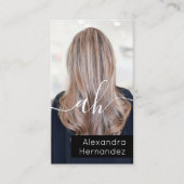 シック白黒ヘアメイクアップフォトイニシャルQrコード 名刺 (正面)