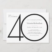 シック白黒ミニマリストサプライズ40th誕生日 招待状 (正面)