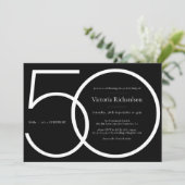 シック白黒ミニマリストサプライズ50誕生日 招待状 (スタンド正面)