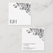 シック白黒モノグラムフローラスクロール スクエア名刺 (正面/裏面)