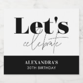 シック白黒レッツ祝誕生日 スパークリングワインラベル (シングルラベル)