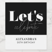 シック白黒レッツ祝誕生日 ワインラベル (シングルラベル)