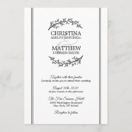 シック白黒ローレルリースブランチ結婚ズ 招待状