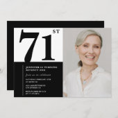 シック白黒写真71誕生日 招待状 (正面/裏面)