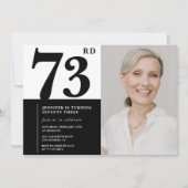 シック白黒写真73位誕生日 招待状 (正面)