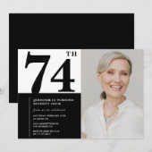 シック白黒写真74誕生日 招待状 (正面/裏面)