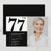 シック白黒写真77誕生日 招待状 (正面/裏面)