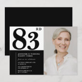 シック白黒写真83位誕生日 招待状 (正面/裏面)