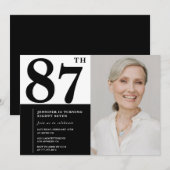シック白黒写真87誕生日 招待状 (正面/裏面)