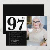 シック白黒写真97誕生日 招待状 (正面/裏面)