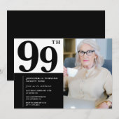 シック白黒写真99誕生日 招待状 (正面/裏面)