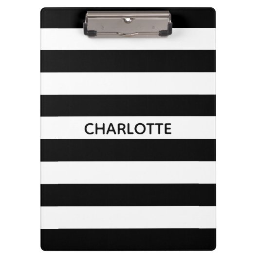 シック白黒名前をカスタムするストライプモノグラム クリップボード (正面)