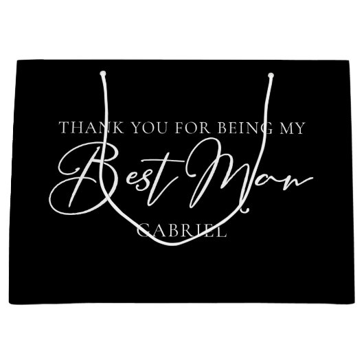 シック白黒結婚のモダン花婿介添人 ラージペーパーバッグ (正面)