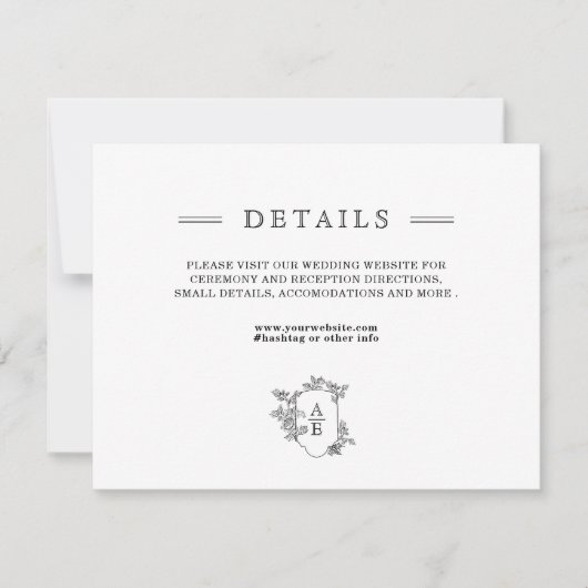 シック白黒結婚の詳細エンクロージャカード (正面)