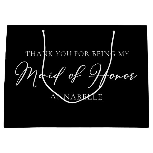 シック白黒結婚ズカスタムメイド・オブ・オーナー（花嫁付き添い人） ラージペーパーバッグ (正面)