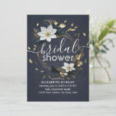 シック白黒金ゴールドフローラリースブライダルシャワー 招待状 (スタンド正面)