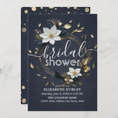 シック白黒金ゴールドフローラリースブライダルシャワー 招待状 (正面/裏面)